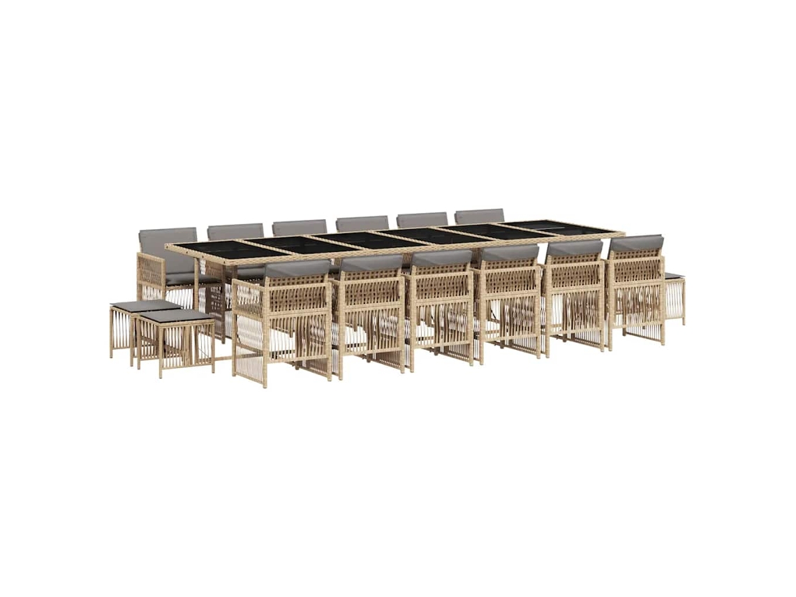 Conjunto de 11 Jantar para Jardim com Almofadões Vime Pe Bege Misturado MAISON EXCLUSIVE