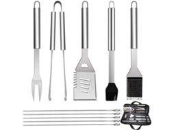 Conjunto De 10 Peças De Ferramentas Para Bbq, Em Aço Inox, Portátil Para Exterior, Para Grelha E Bbq