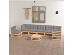 Vidaxl 8 Pcs Conjunto Lounge De Jardim C/ Almofadões Pinho Maciço