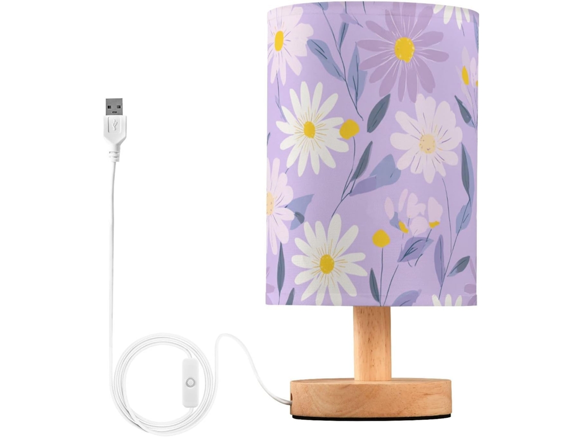 Abajur De Mesa Cabeceira Com Giradores Em Tons Pastel Roxo E Amarelo, Ideal Para Sala Ou Mesa Moderna