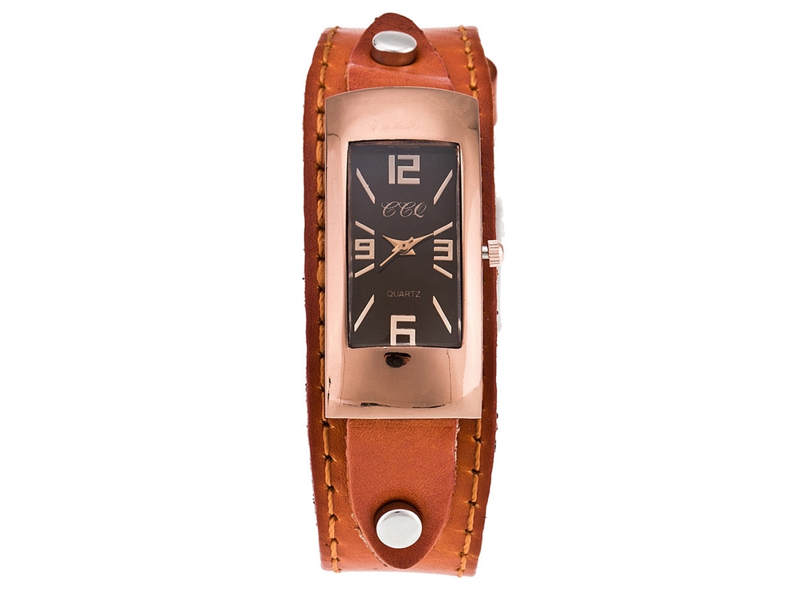 Relógio de Pulso Retangular Vintage Ccq Masculino Pulseira Pu Liga Quarzo Laranja