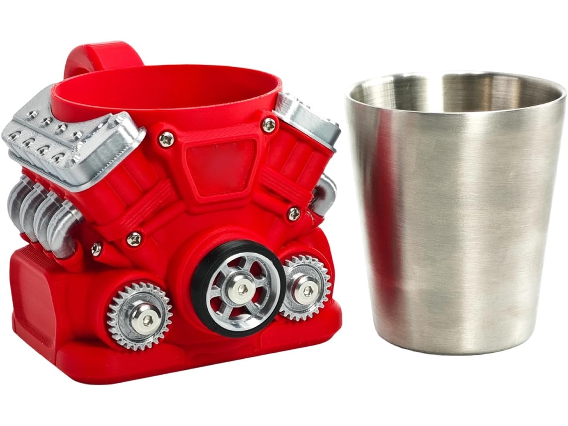 Caneca Retrô Com Tema De Motor, Impressa Em 3d, Para Entusiastas.