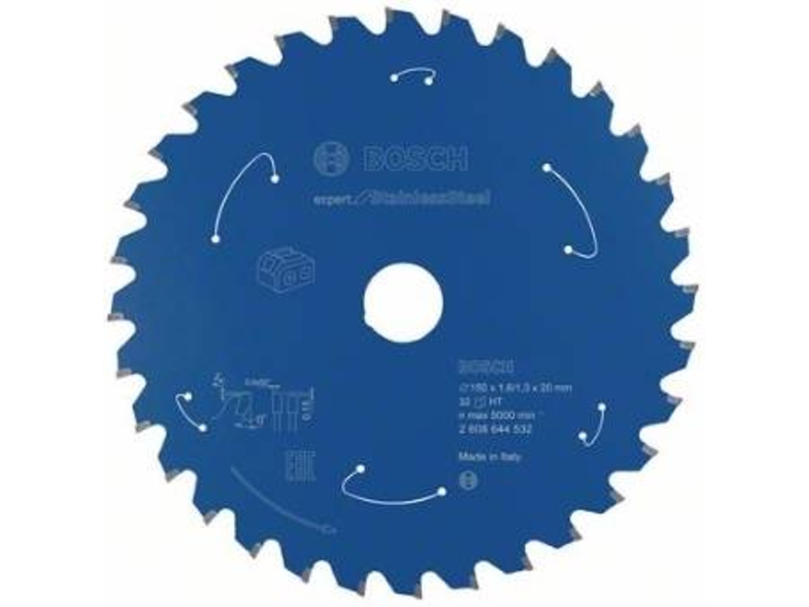 Disco de Serra Circular BOSCH Para Serra Sem Fios Expert para Aço Inoxidável 150x1.6/1.3x20 T32 para Serras Para Seco Manuais