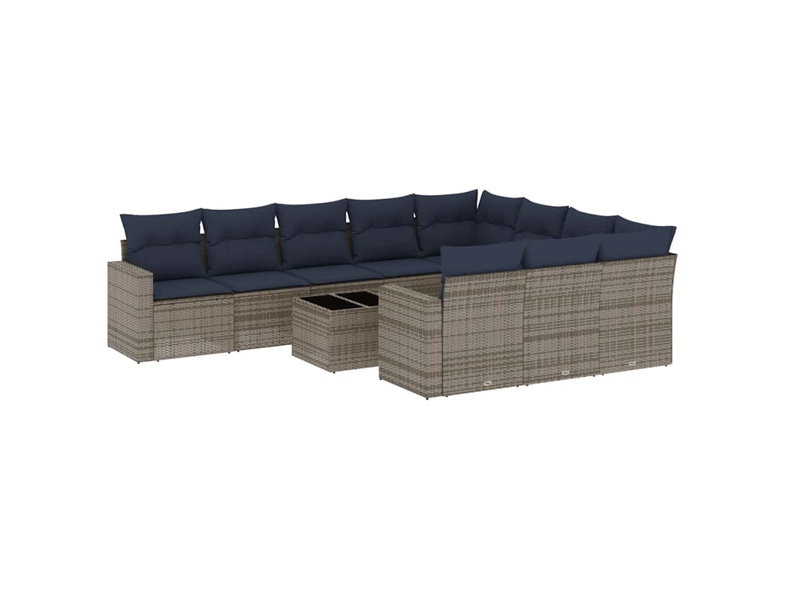Conjunto de 11 Sofás de Jardim com Almofadões Vime Pe Cinzento MAISON EXCLUSIVE
