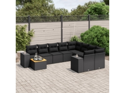 Vidaxl 10 Pcs Conjunto Sofás De Jardim C/ Almofadões Vime Pe Preto