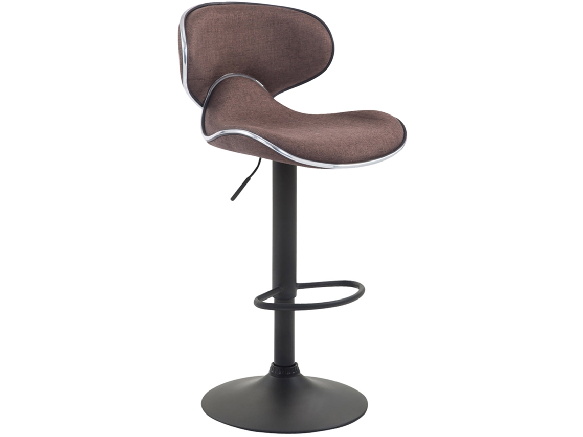 Banqueta de bar X1 com assento moderno e linhas onduladas em tecido marrom, base em formato de trombeta e estrutura de metal preto 10_0005676