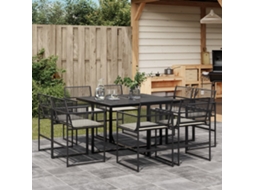 Conjunto 9 Peças Jantar P/ Jardim C/ Almofadões Vime Pe Preto Dkd Home Decor
