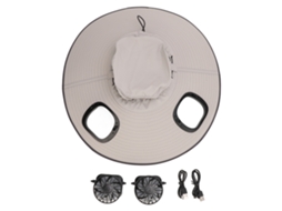 Chapéu de Sol com 2 Ventiladores Solares Cinza Claro