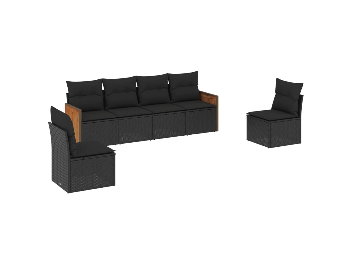 Conjunto Sofás de Jardim 6 Pcs com Almofadões Vime Pe Preto MAISON EXCLUSIVE (6 pcs)
