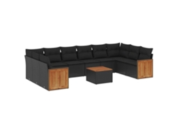 Maison Exclusive - 11 Pcs Conjunto Sofás De Jardim C/ Almofadões Vime Pe Preto