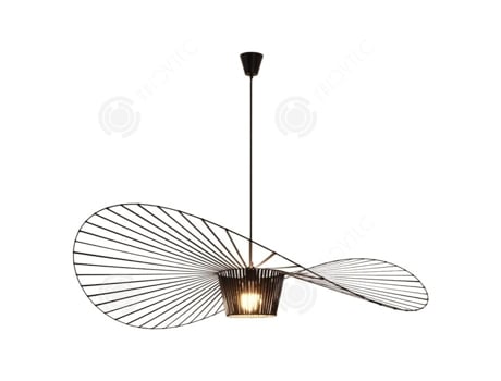 Luminária Pendente Inn 220v 60cm com Luz Regulável em 3 Cores, Suspensão LED em Formato de Chapéu de Palha, Lustre Vertigo. Innovtec