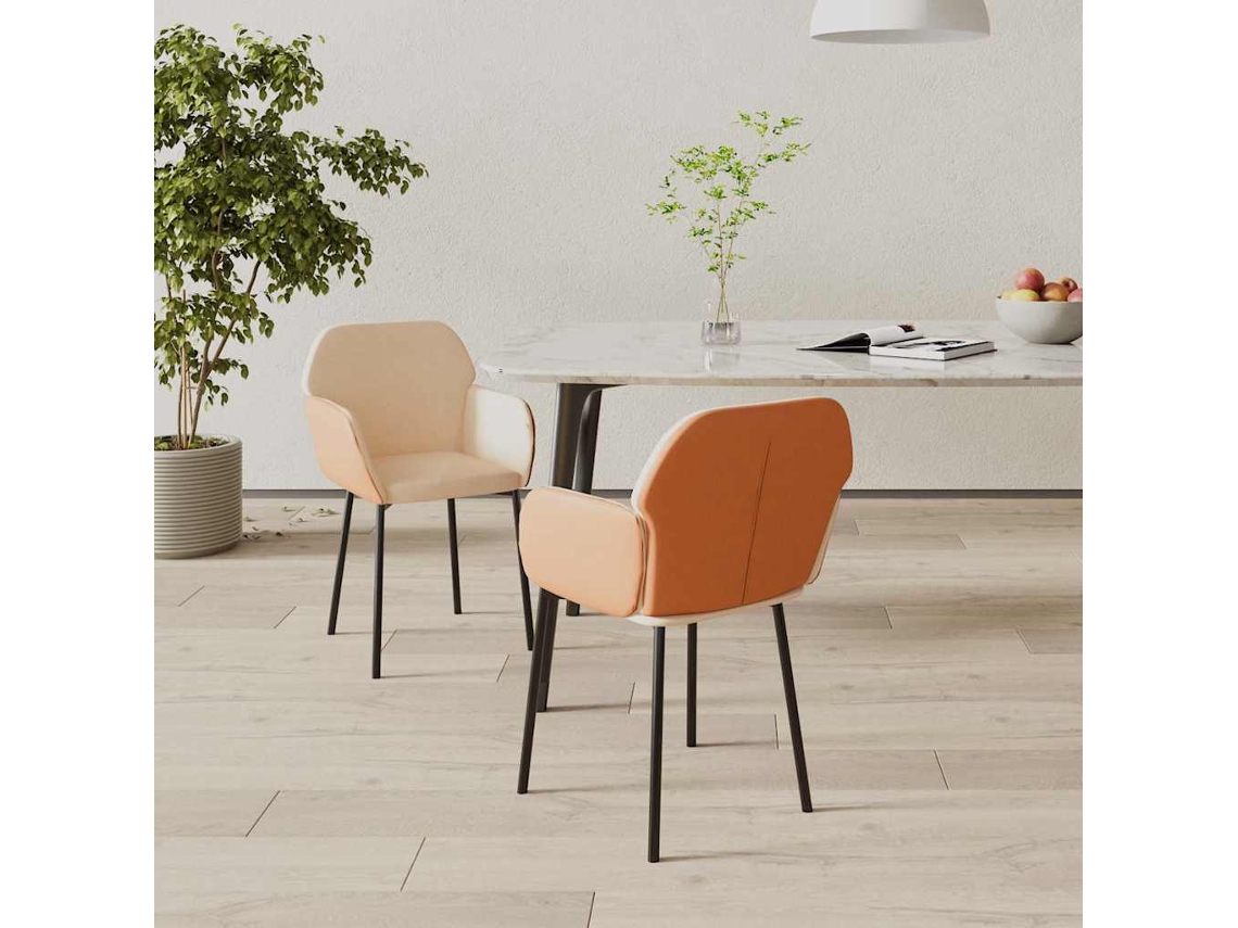 Vidaxl Cadeiras De Jantar 2 Pcs Tecido/couro Artificial Cor Creme
