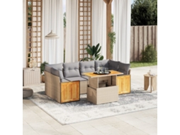 Vidaxl 7 Pcs Conjunto De Sofás P/ Jardim Com Almofadões Vime Pe Bege