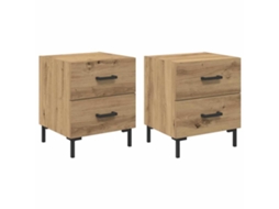 2 Pcs Armário De Cabeceira | Mesa De Cabeceira | Criado-mudo Carvalho Artesanal 40 X 35 X 47,5 Cm