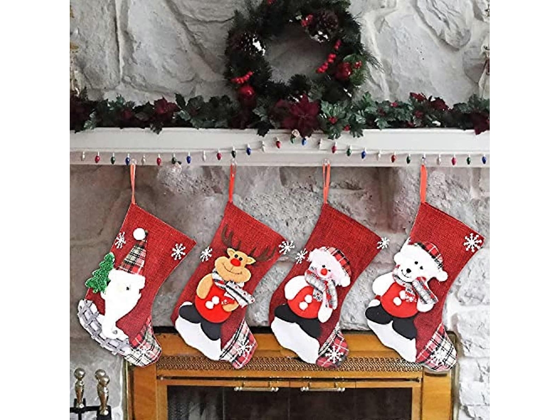 Meia Natalina Em Veludo Vermelho Com Detalhes Brancos, Para Doces E Presentes. Loja Olysi