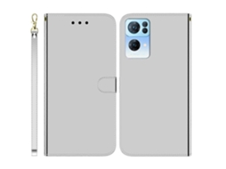 Capa De Celular Dobrável Horizontal Em Couro Com Superfície Espelhada Imitando Oppo Reno7 Pro 5g