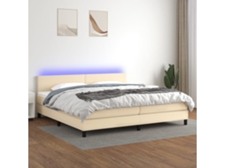 Vidaxl Cama Box Spring C/ Colchão E Led 200x200 Cm Tecido Cor Creme