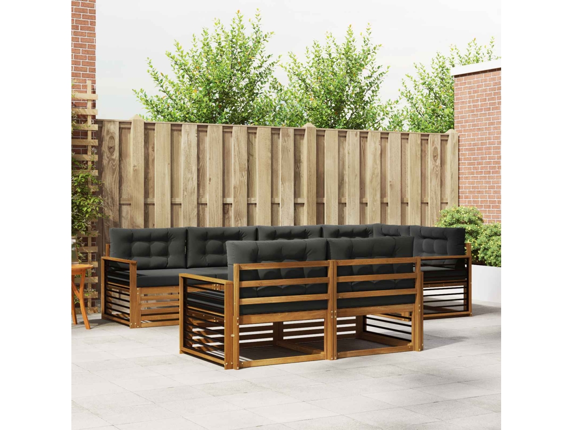 Vidaxl Conjunto De Sofás Para Exterior 7 Pcs Natural E Antracite