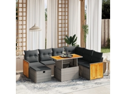 Vidaxl 8 Pcs Conjunto Sofás De Jardim C/ Almofadões Vime Pe Cinzento