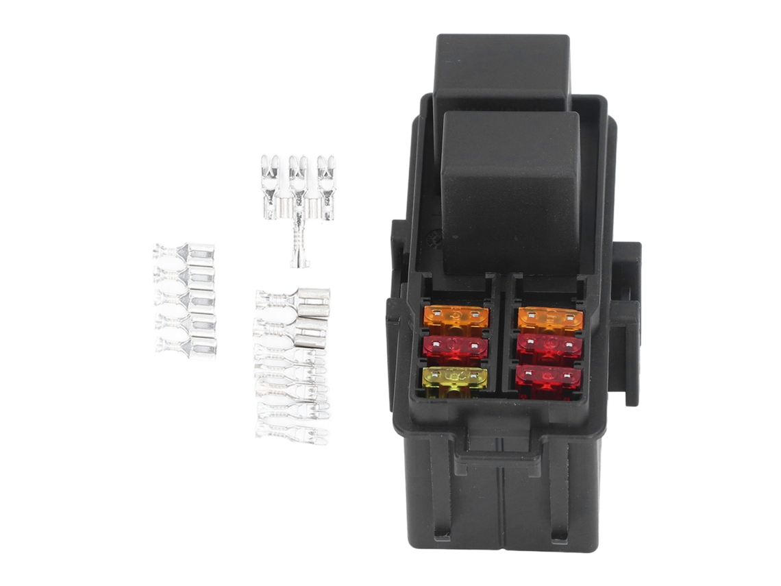 Caixa de Relé de Fusível 12v com 2 Relés 30a 5 Pinos e 6 Fusíveis para Carro Barco