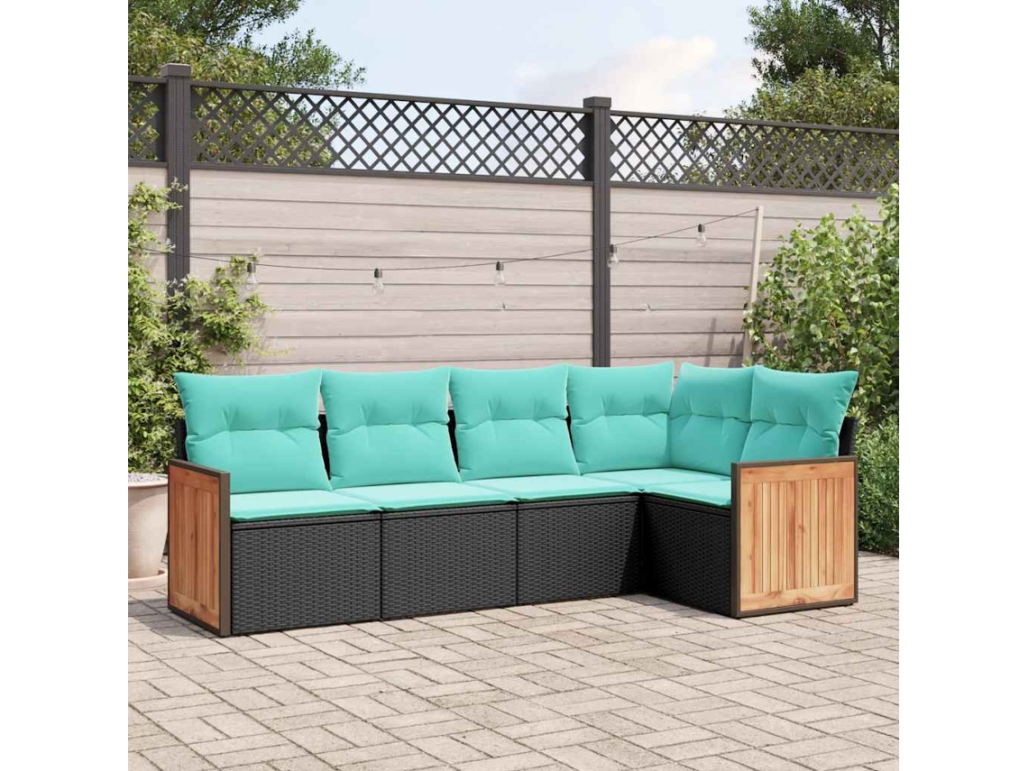 Vidaxl Conjunto De Sofá De Jardim De 5 Peças Com Almofadas Em Rattan Sintético Preto