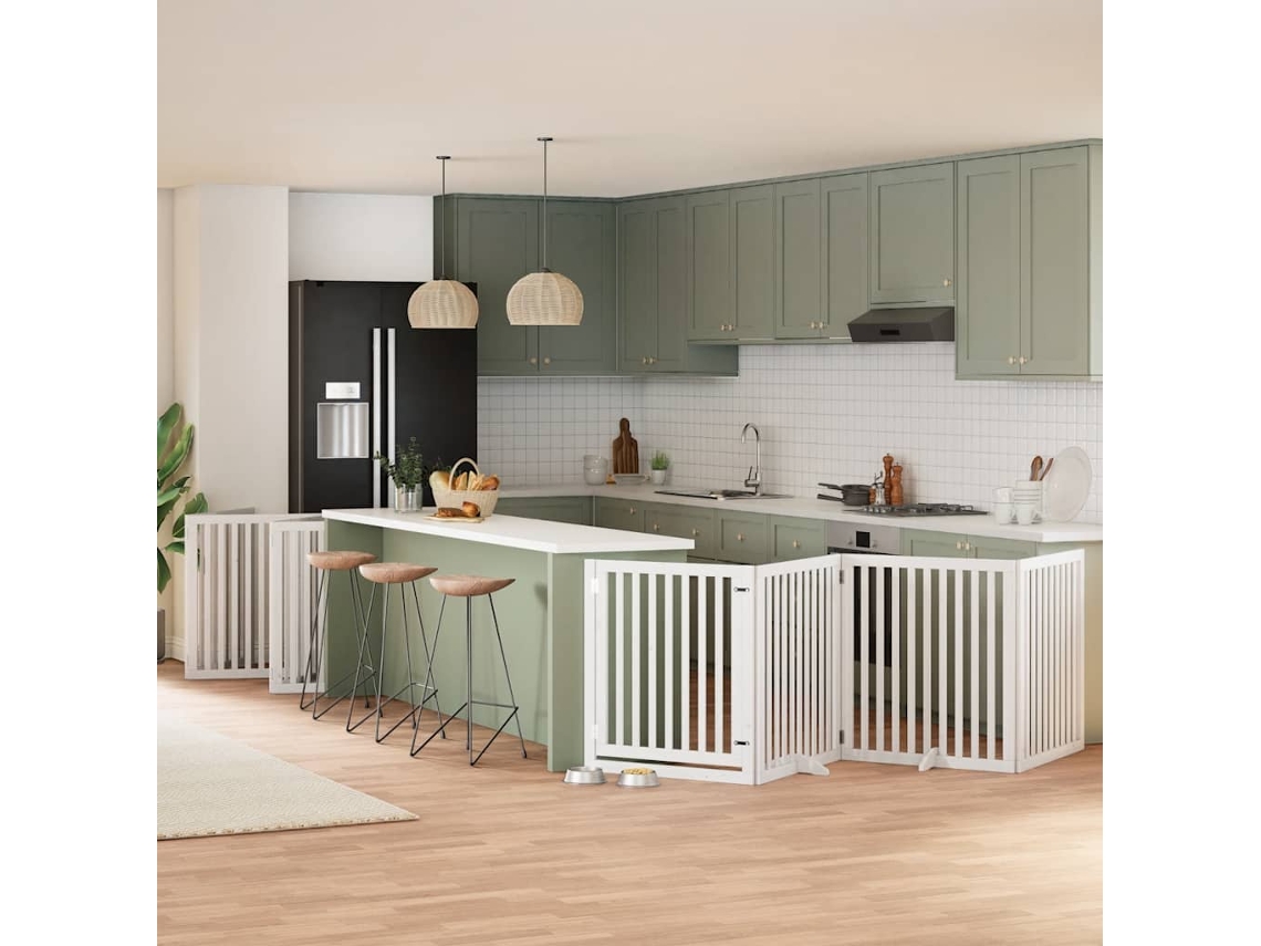 Vidaxl Portão P/ Cães Com Porta Dobrável 12 Painéis 960cm Álamo Branco