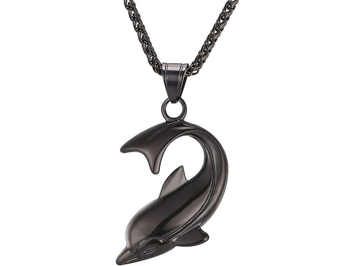 Colar com Pingente de Tubarão/Peixe/Golfinho, Joia Animal, Aço Inoxidável, Bmm 09, Golfinho Preto, 2026 - Masculino/Infantil