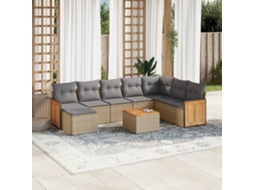Vidaxl 9 Pcs Conjunto De Sofás P/ Jardim Com Almofadões Vime Pe Bege