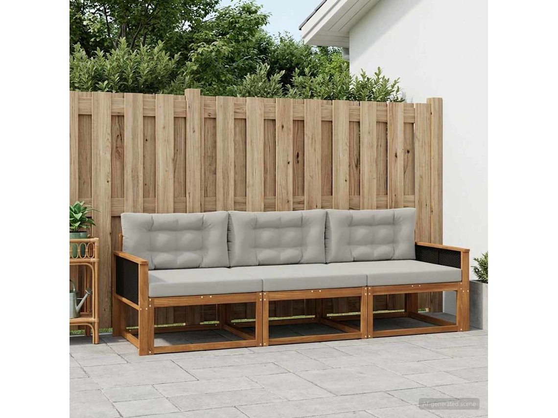 Vidaxl Conjunto De Sofás Para Exterior 3 Unid. Natural E Cinza Claro