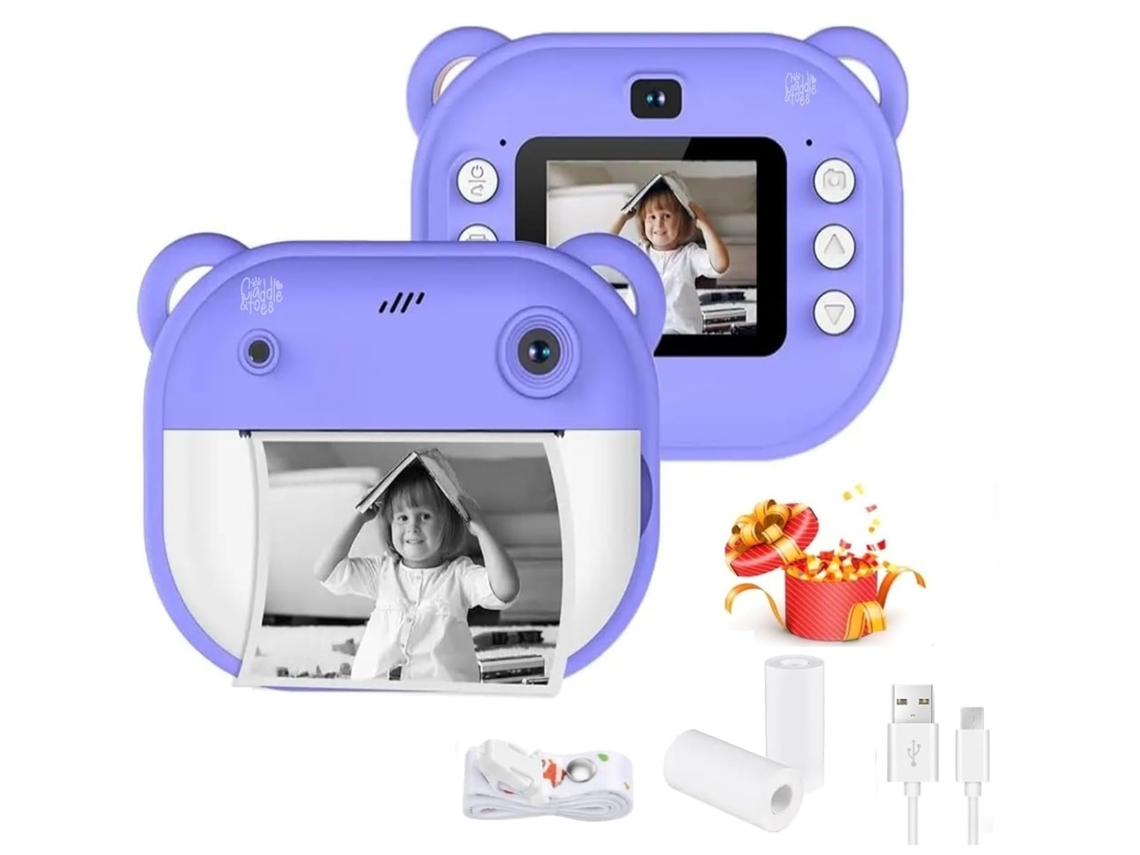 Câmara Instantânea para Crianças HEXINYIGJLY Ecrã Hd 1080p, Bateria de Longa Duração, Inclui 2 Rolos de Filme Roxo