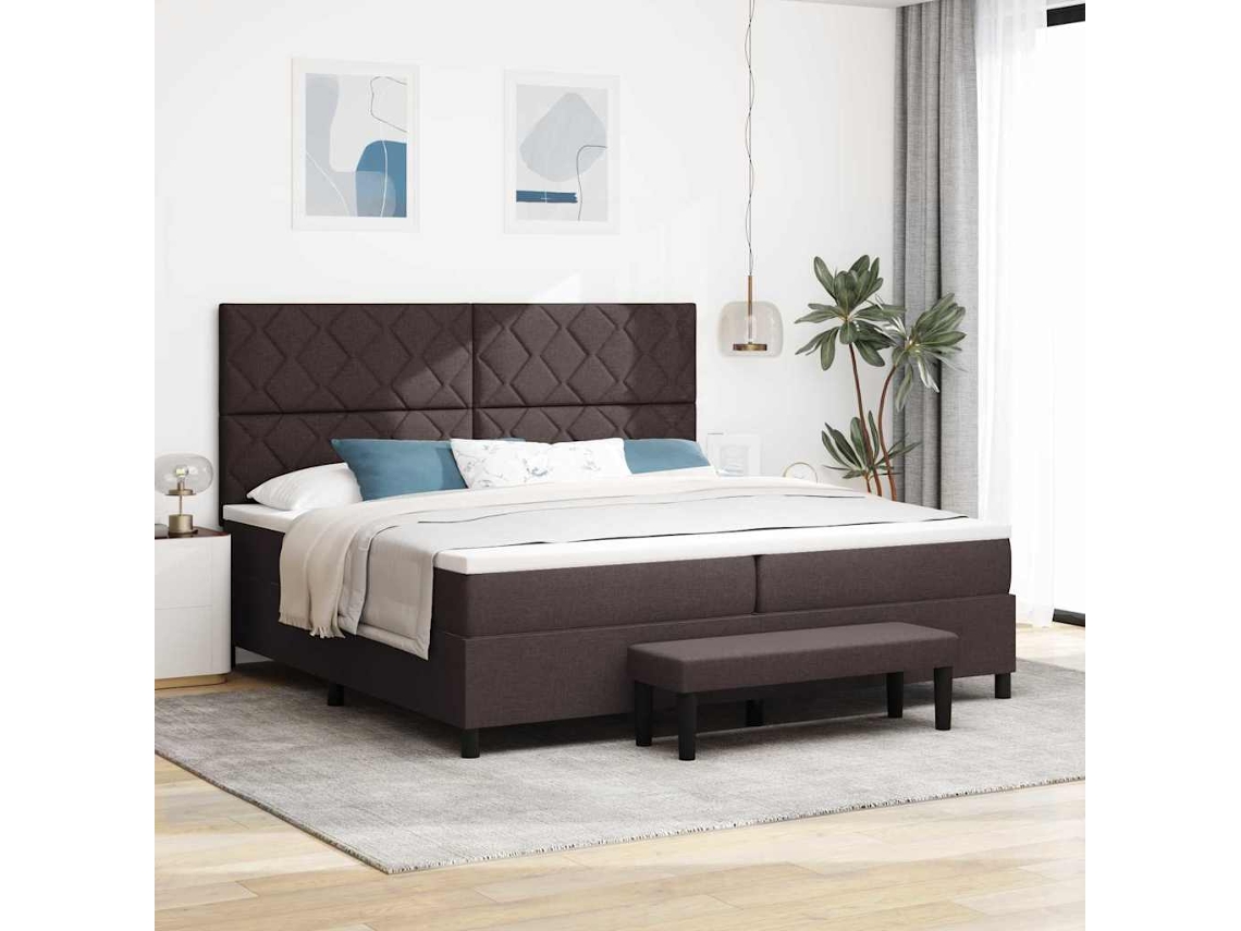 Vidaxl Cama Box Com Cabeceira Marrom Escuro 200 X 200 Cm Tecido