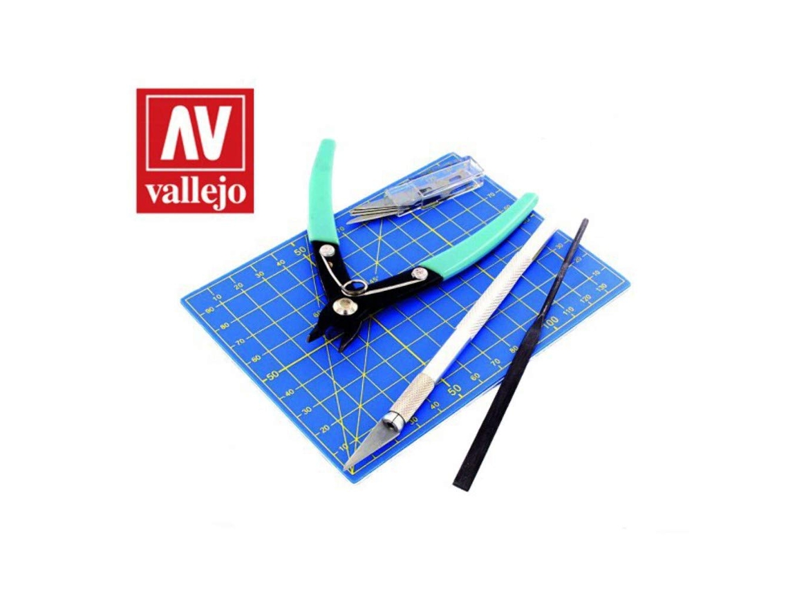 Conjunto De Ferramentas Básicas Para Modelagem Vallejo: Alicate, Cortador, Lâminas E Lima.