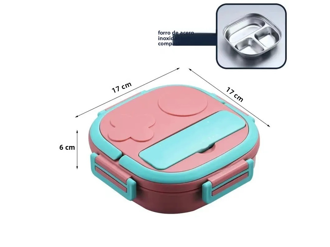 Lancheira Portátil (rosa Com Três Compartimentos), Caixa Bento Ecológica Com Isolamento Térmico Em Aço Inoxidável 304.