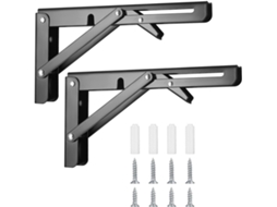Pacote com 2 Suportes de Parede Dobráveis, Suportes Dobráveis, Suportes Dobráveis ​​Resistentes, para Mesa, Garagem, Cozinha, Quarto Preto BRILVIBERA