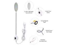 2026 luz Led para Máquina de Coser Ac110 250v 1w 21leds, Regulável com Comando Rotatório, Pescoço de Ganso Flexível, Base Fixa, Fácil Instalação
