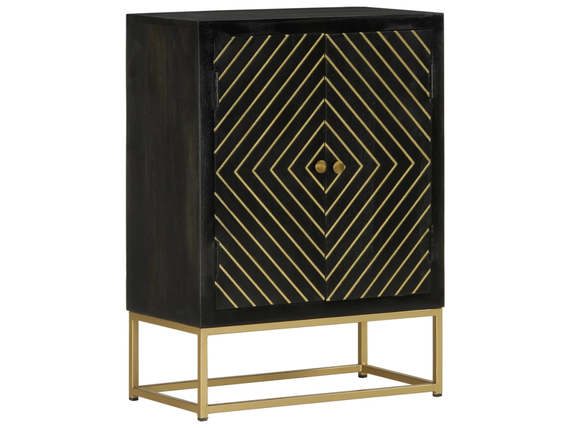 Vidaxl Aparador Com 2 Portas 55x30x75cm Mangueira Maciça Preto/dourado