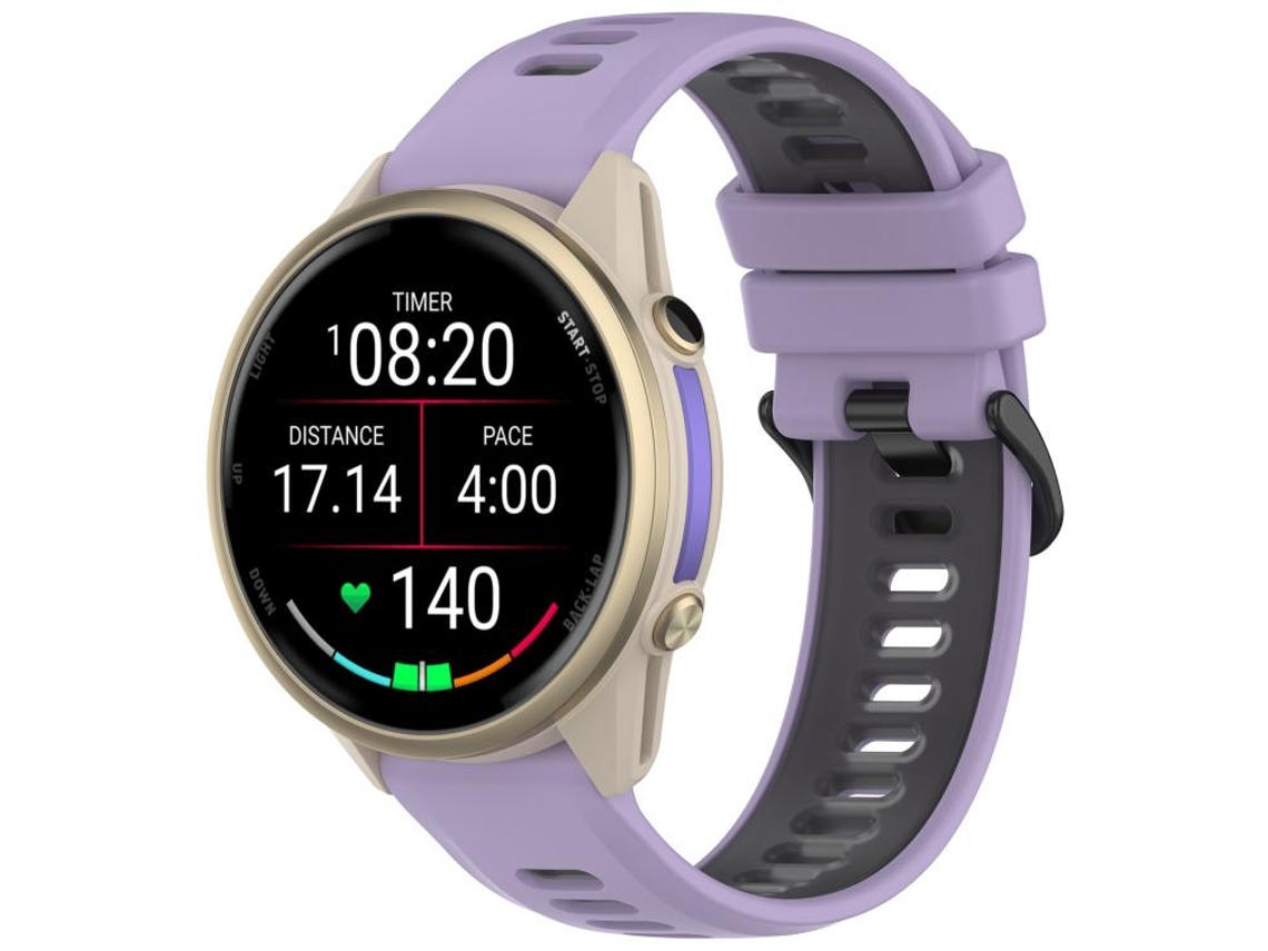 Bracelete para Garmin Forerunner 970 em Silicone bicolor com fivela de aço roxo + preto