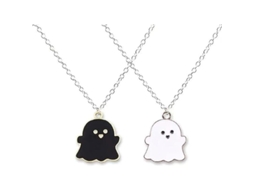 Colar De Pingente Fantasma Preto E Branco, Charm De Esmalte Fofo Para Amizade Casal Aniversário Halloween