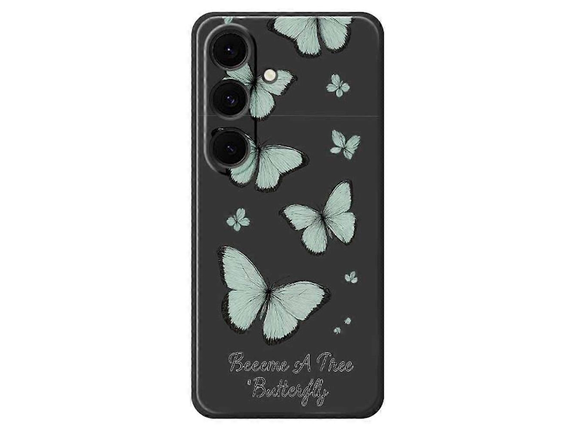 Capa Tkdaddy Para Samsung Galaxy S25, Capa Traseira De Tpu Com Estampa De Borboleta Verde E Borda Reta, Preta