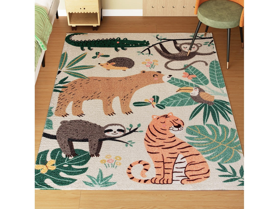 Tapete de Fleece com Estampa de Selva,fácil de Cuidar,creme+branco Colorido BTFORUS