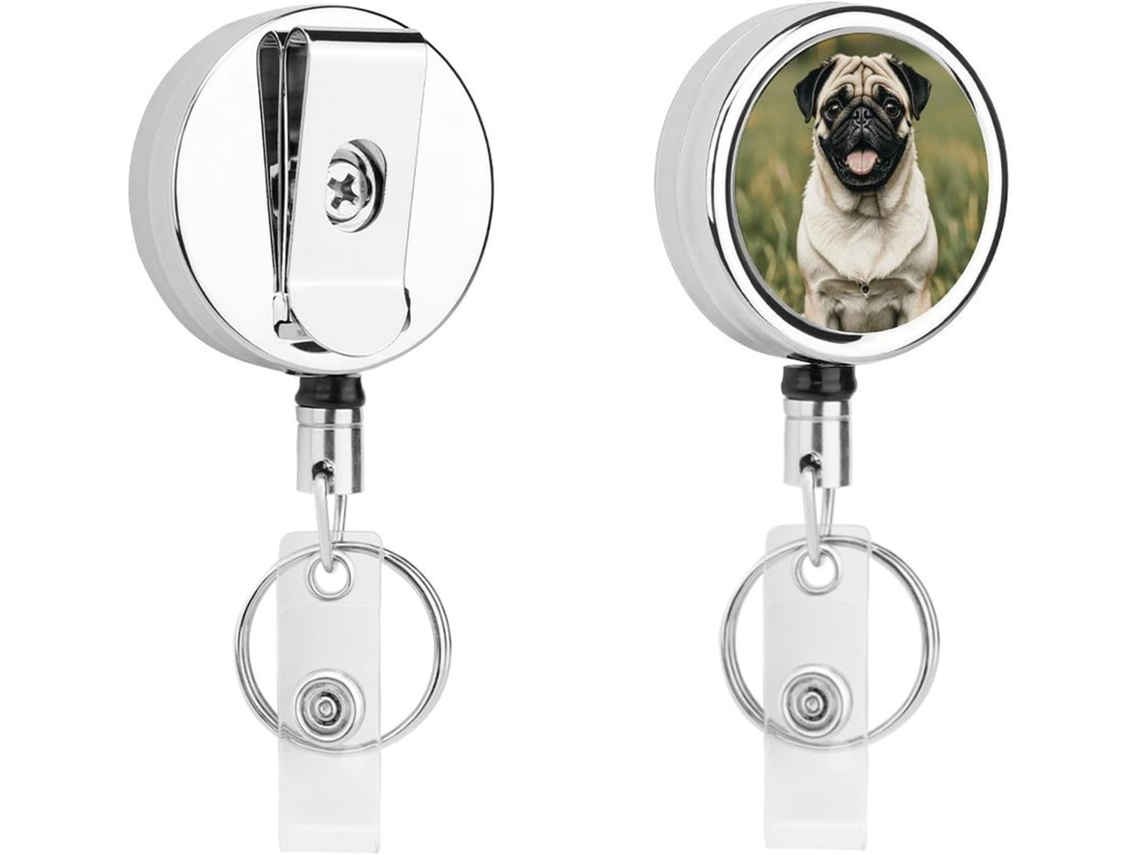 Porta Crachás Retráteis Padrão Com Imagem De Pug Enfermeiros, Com Clipes Divertidos E Argola Chaveiro, Porta