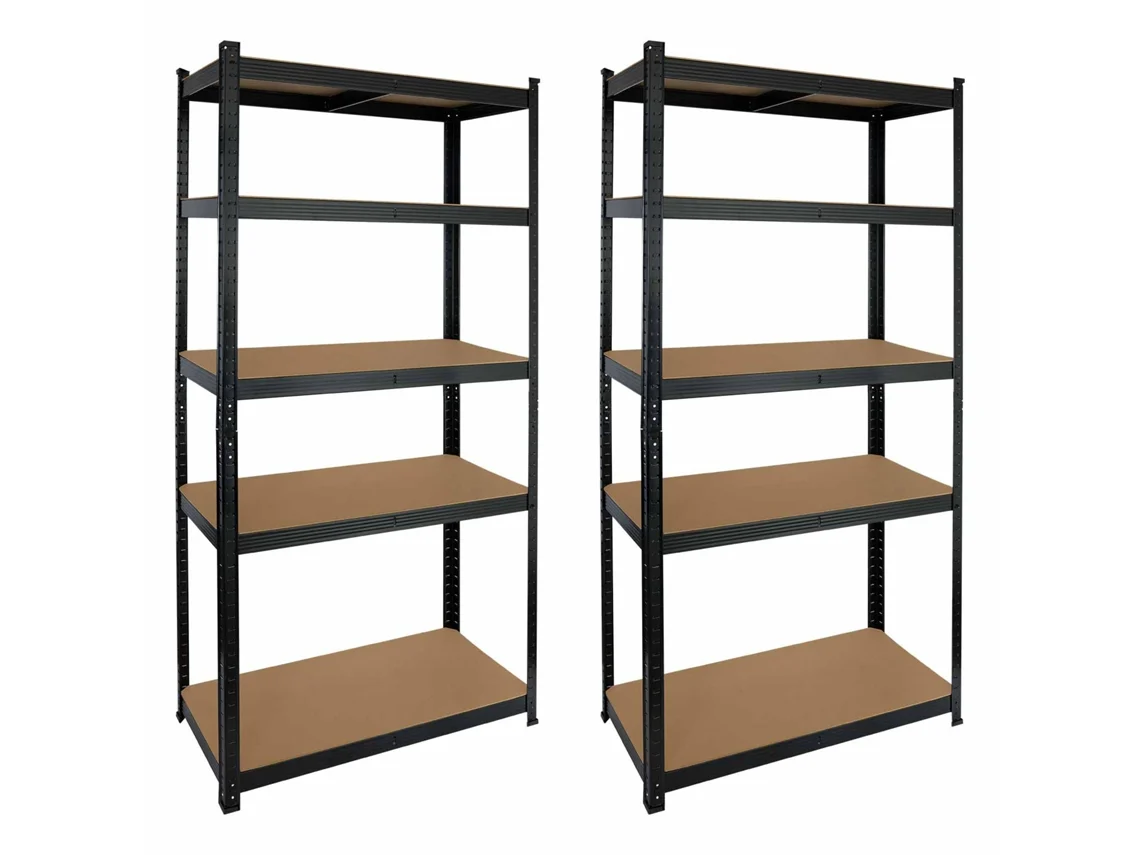 Pack 2 Prateleiras Modulares com 5 Prateleiras Ajustáveis ​​180x90x40cm 875Kg THINIA Preto