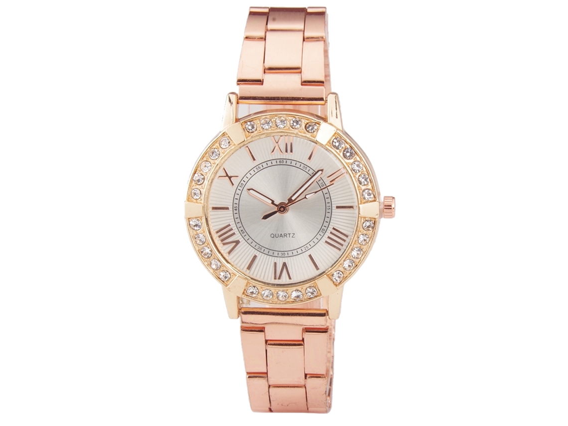 Relógio de Pulso Feminino Masculino de Quartzo com Mostrador Redondo Elegante Ouro Rosa