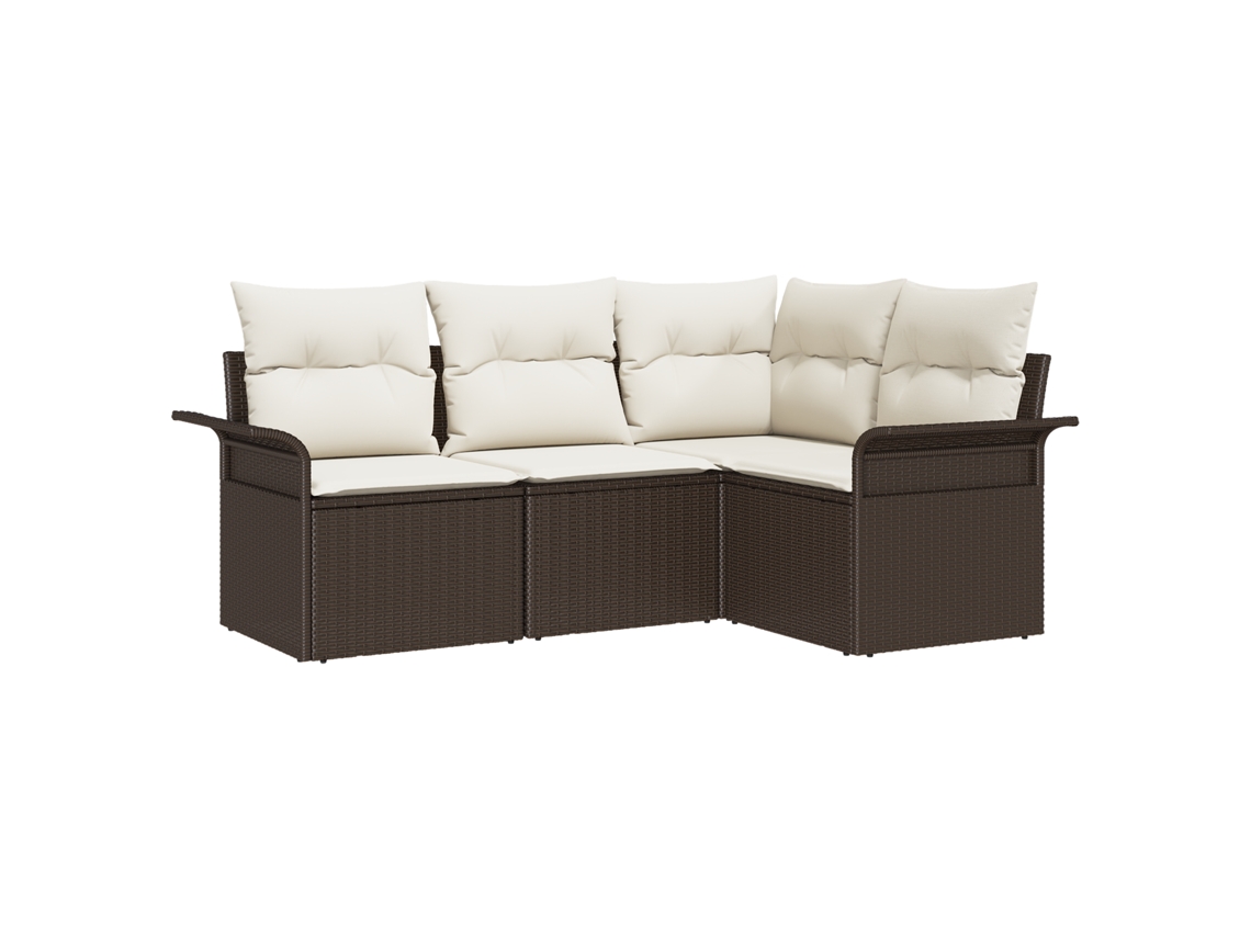 Conjunto 4 Conjunto De Sofá De Jardim Vidaxl Castanho Vime Pe (187,5 X 132,5 X 85cm)