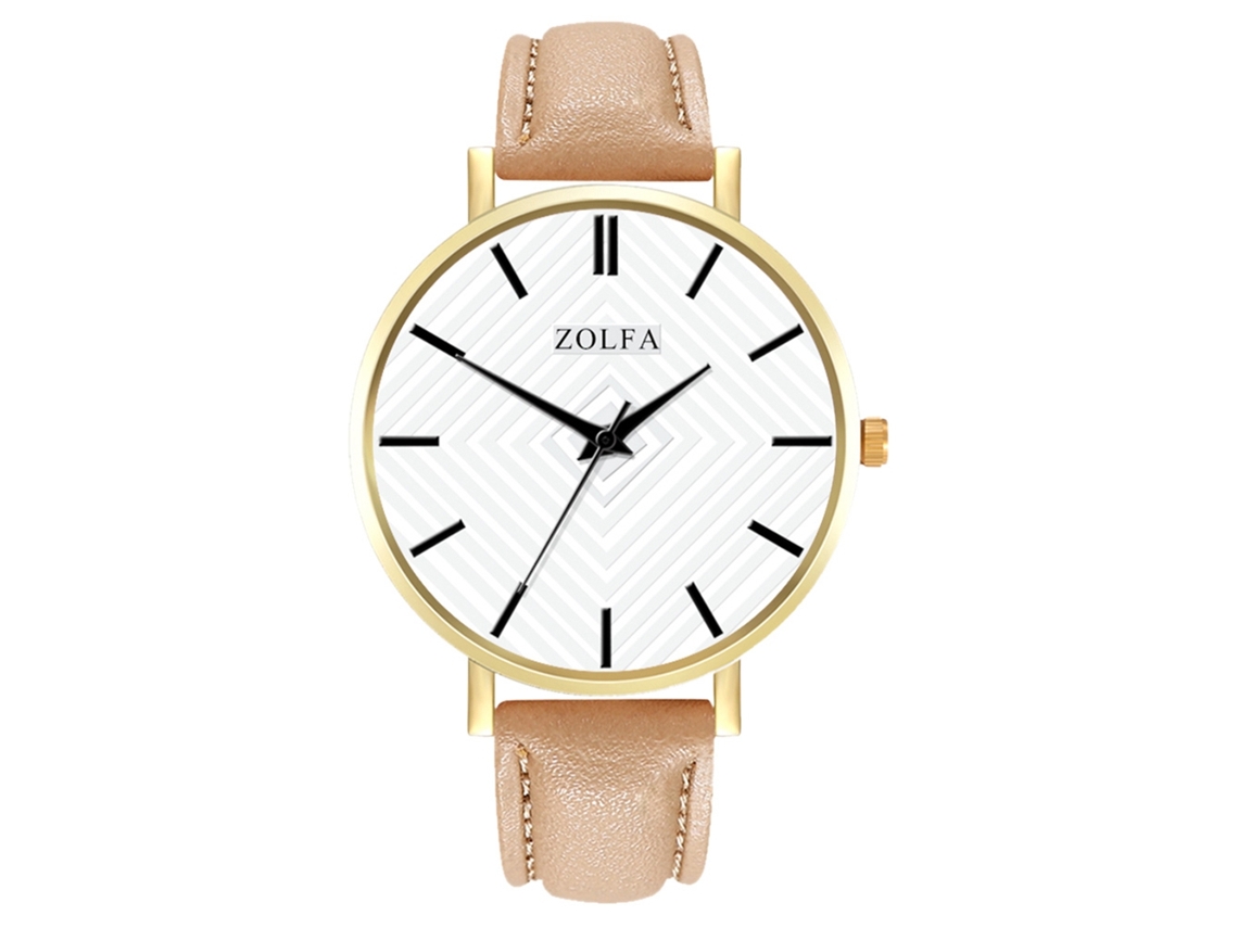 Reloj De Pareja De Moda Casual Con Correa De Cuero Pu Quartzo Redondo Beige