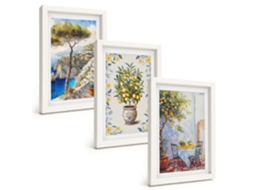 Composição De Quadros Pinturas De Limoeiros-do-mar Moldura Branca Quadros Para A Sala De Estar Espelharte (3 Peças 20x30 Cm)
