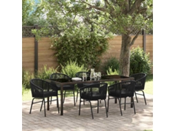Vidaxl Conjunto De Jantar Para Jardim 7 Unid. Preto Aço Revestido A Pó
