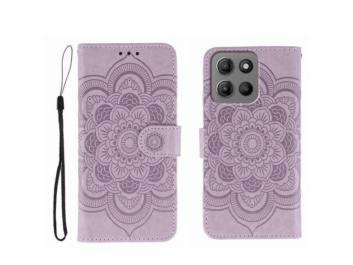 Capa De Couro Para Celular Com Padrão De Mandala Solar Em Relevo