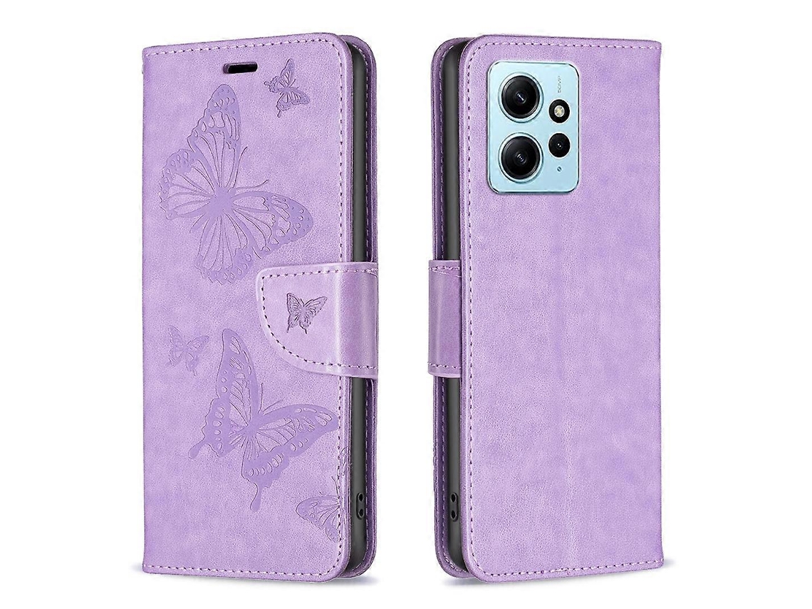 Capa De Celular Em Couro Com Relevo De Duas Borboletas Para Xiaomi Redmi Note 12 4g Global