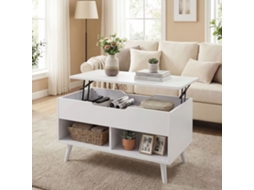 Mesa Central Branca De 75 Cm Com Tampo Elevável E Compartimento Oculto